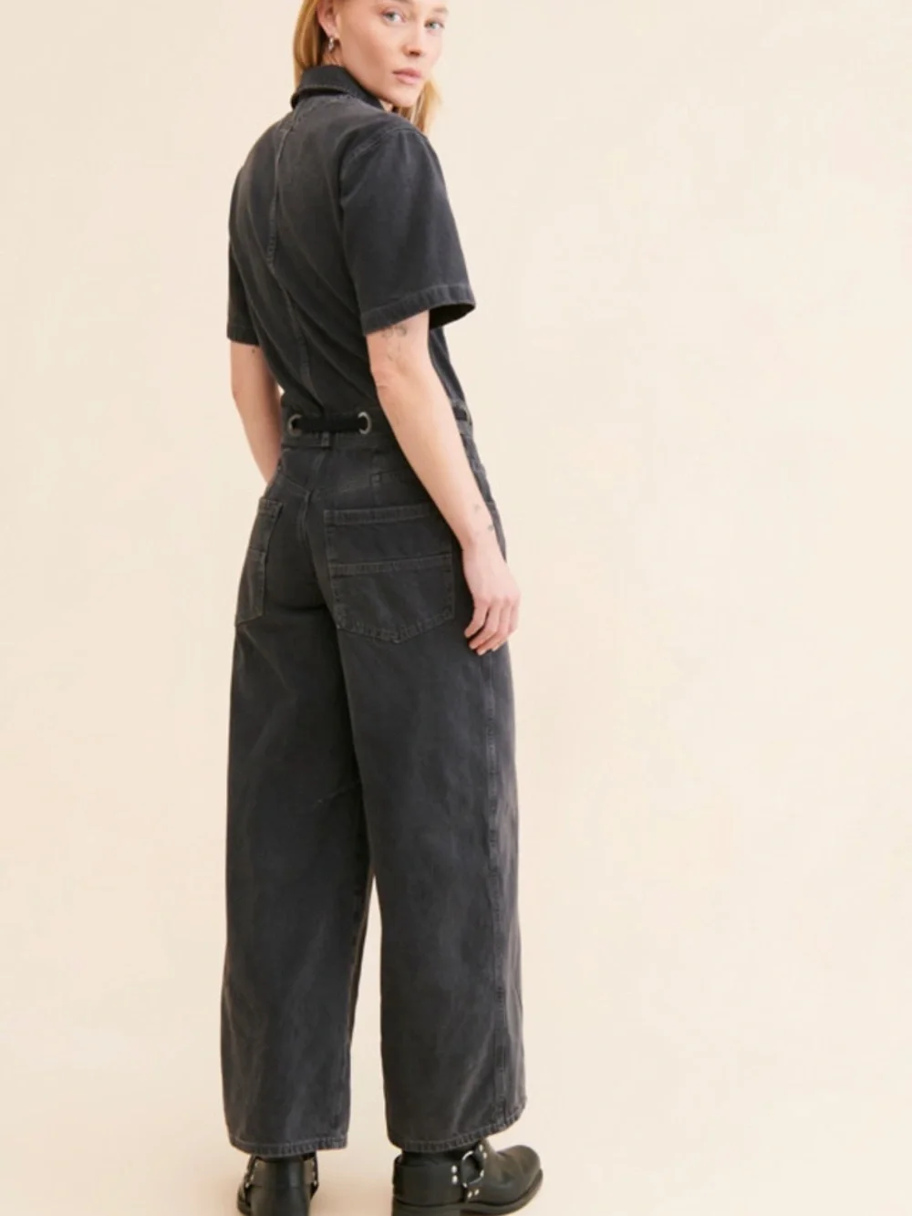 NWT Free People We The Free Edison Wide-Leg Black Denim Coverall Size XS - Picture 2 of 13